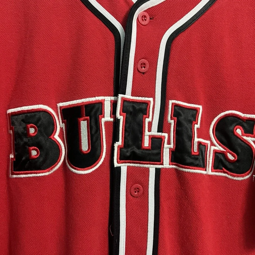 VTG 90's Chicago Bulls Red STARTER LOGO w SPELL OUT Baseball Jersey SZ M